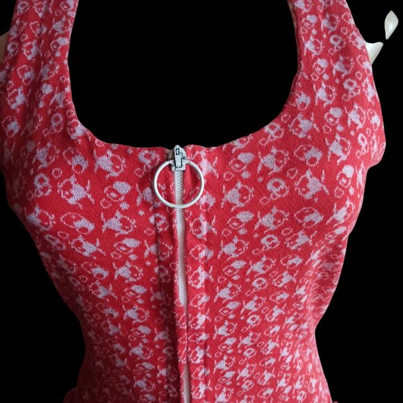 Vintage 6/8 Women's Romper 1of1 Red Sleeveless Fish Print 1970's Front Zipper - Picture 2 of 12